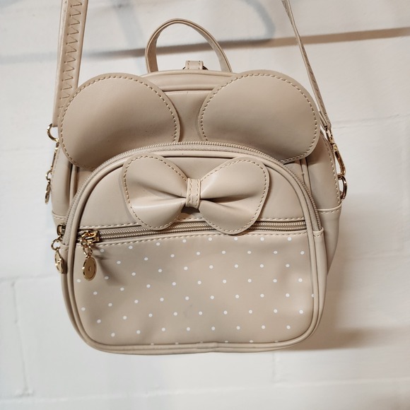 Kids Mini Backpack Purse Beige Polka‎ Dot Bow Accent Ears Girls Toddler - Picture 2 of 9
